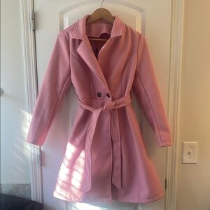 Chic Pink Pea Coat with Belted Waist